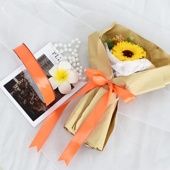 Toniful Satinband, dünnes, einfarbiges Satinband für Geschenkverpackungen, Basteln, Haarschleifen, Hochzeitsdekoration, Einladungskarten, Blumensträuße, 2,5 cm x 91 m, Orange