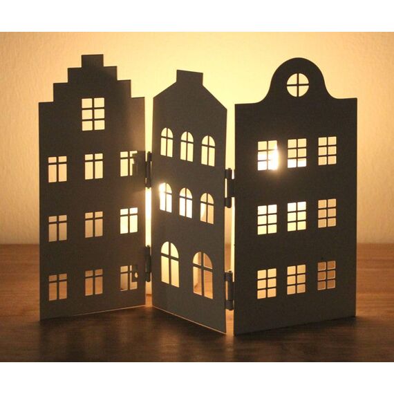 LB H&F Häuserreihe Häuser Haus Deko Dekoration Dekofigur Weihnachten Advent Herbst Winter Metall 24cm (Haus Rost Teelichthalter KL)