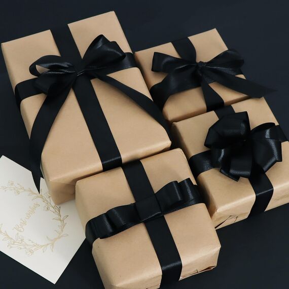 TONIFUL Satinband schwarz 25mm, 91 Meters Dekoration Geschenkband Fein Schleifenband, Stoffband für Hochzeit, Taufe und Geburtstag Geschenke Der Valentinstag Verpackung von Geschenken
