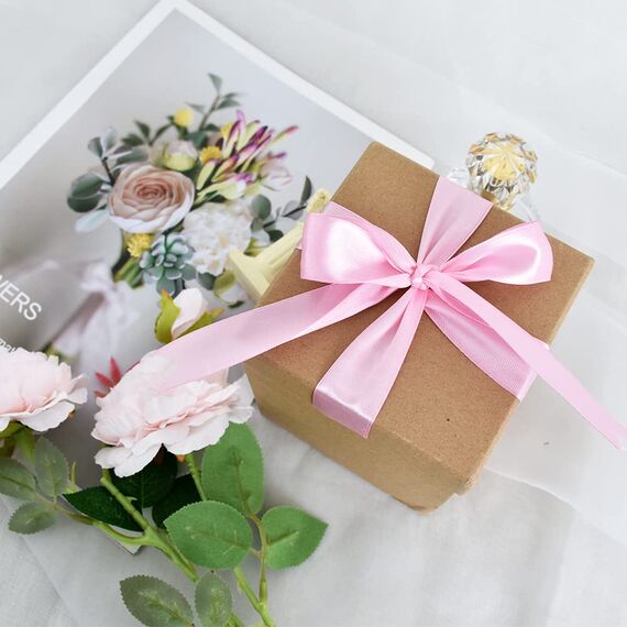 Toniful Satinband, dünnes, einfarbiges Satinband für Geschenkverpackungen, Basteln, Haarschleifen, Hochzeitsdekoration, Einladungskarten, Blumensträuße, Weihnachten, 2,5 cm x 91 m, Babyrosa