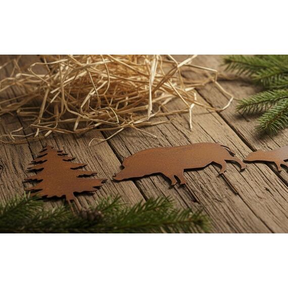 LB H&F 5er Set ROSTSTECKER Wilschwein Familie Herbstdeko Gartendeko Deko Dekoration Dekofigur Herbst Winter Metall Rost (Wildschwein Set)