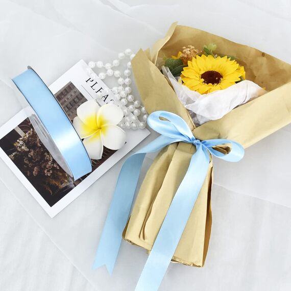 Toniful Satinband, dünnes, einfarbiges Satinband für Geschenkverpackungen, Basteln, Haarschleifen, Hochzeitsdekoration, Einladungskarten, Blumensträuße, 2,5 cm x 91 m, Himmelblau