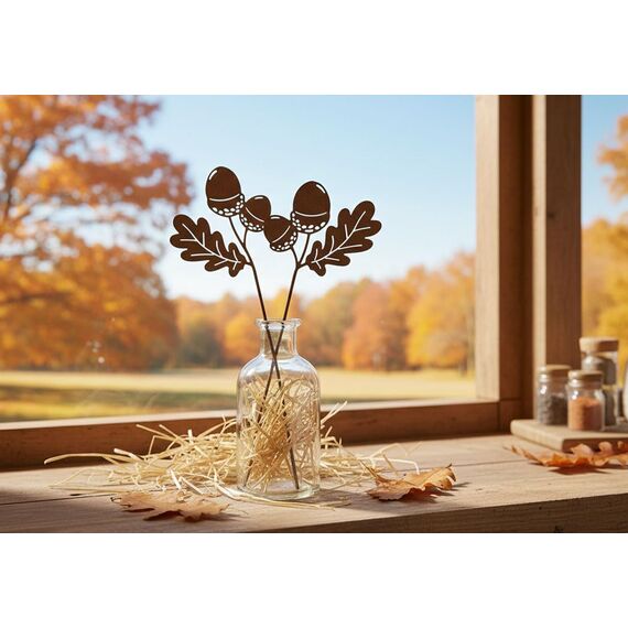 LB H&F 2er Set Eichel Herbstdeko Ahorn Gartendeko Weihnachtsdeko Deko Dekoration Herbst Winter Weihnachten Metall Rost Gartenstecker (Herbststecker Eichel 2er Set)