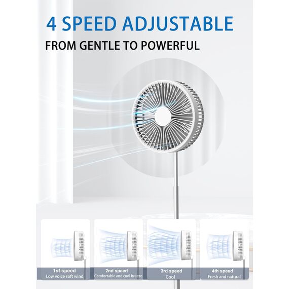 UNITEDTIME Tragbarer Ventilator Faltbares Wiederaufladbares [Fernbedienung] Foldaway Stehendes Pedestal Oszillierende Timer für Camping Reisen, Schlafzimmer, Klappbar (Weiß)