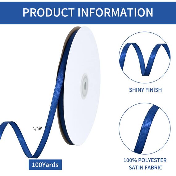Toniful Satinband, dünnes, einfarbiges Satinband für Geschenkverpackungen, Basteln, Haarschleifen, Hochzeitsdekoration, Einladungskarten, Blumensträuße, 2,5 cm x 91 m, Marineblau