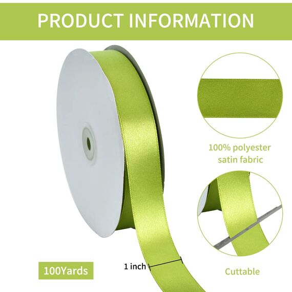 Toniful Satinband, dünnes, einfarbiges Satinband für Geschenkverpackungen, Basteln, Haarschleifen, Hochzeitsdekoration, Einladungskarten, Blumensträuße, 2,5 cm x 91 m, Salbei-/Olivgrün