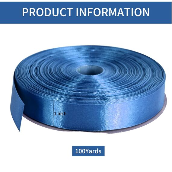 Satinband, dünnes, einfarbiges Satinband für Geschenkverpackungen, Basteln, Haarschleifen, Hochzeitsdekoration, Einladungskarten, Blumensträuße, 2,5 cm x 91 m, Tiefes Marineblau