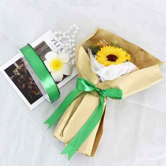 Toniful Satinband, dünnes, einfarbiges Satinband für Geschenkverpackungen, Basteln, Haarschleifen, Hochzeitsdekoration, Einladungskarten, Blumensträuße, 2,5 cm x 91 m, Grün
