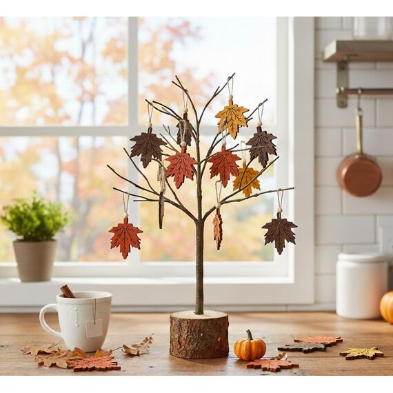 9er Set Anhänger Blatt Ahorn Herbst Deko Holz Herbstanhänger Holzanhänger Dekoanhänger Herbstblätter (Blätter)