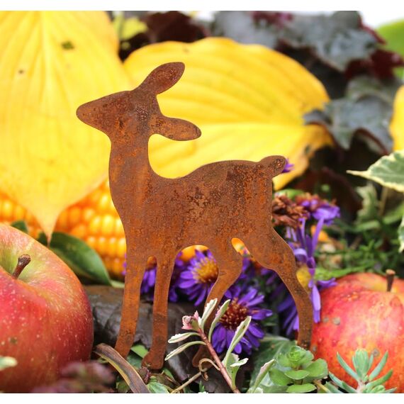 LB H&F 5er Set ROSTSTECKER Hirsch/REH/Bäume Familie Herbstdeko Gartendeko Deko Dekoration Dekofigur Herbst Winter Metall Rost (Hirsch Set)