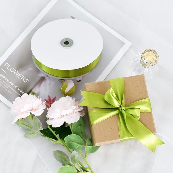 Toniful Satinband, dünnes, einfarbiges Satinband für Geschenkverpackungen, Basteln, Haarschleifen, Hochzeitsdekoration, Einladungskarten, Blumensträuße, 2,5 cm x 91 m, Salbei-/Olivgrün