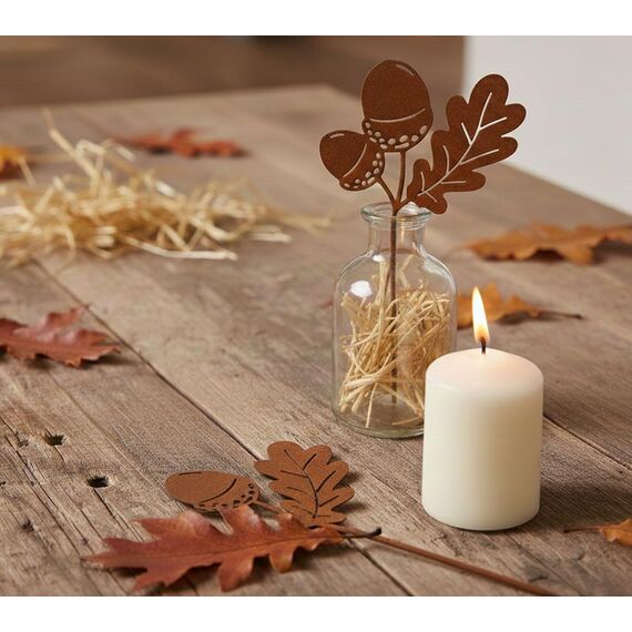 LB H&F 2er Set Eichel Herbstdeko Ahorn Gartendeko Weihnachtsdeko Deko Dekoration Herbst Winter Weihnachten Metall Rost Gartenstecker (Herbststecker Eichel 2er Set)