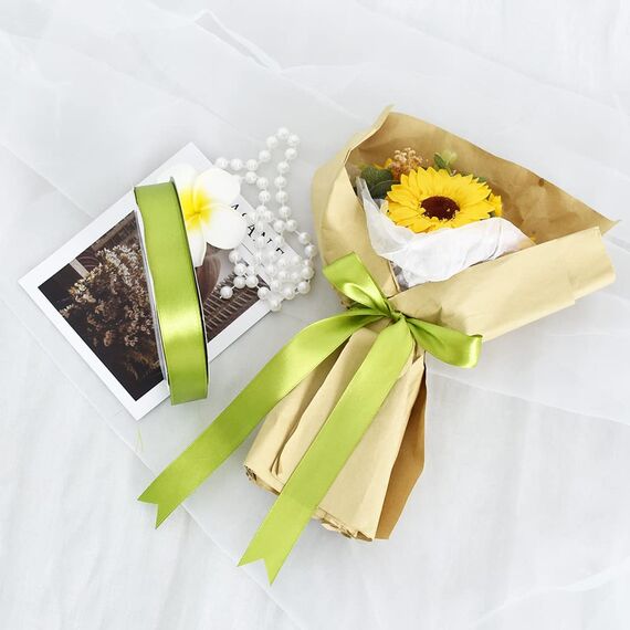 Toniful Satinband, dünnes, einfarbiges Satinband für Geschenkverpackungen, Basteln, Haarschleifen, Hochzeitsdekoration, Einladungskarten, Blumensträuße, 2,5 cm x 91 m, Salbei-/Olivgrün