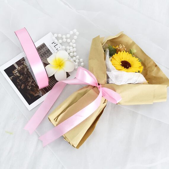 Toniful Satinband, dünnes, einfarbiges Satinband für Geschenkverpackungen, Basteln, Haarschleifen, Hochzeitsdekoration, Einladungskarten, Blumensträuße, Weihnachten, 2,5 cm x 91 m, Babyrosa