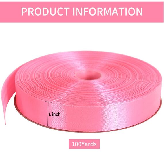 Toniful Satinband, dünnes, einfarbiges Satinband für Valentinstag Geschenkverpackungen, Basteln, Haarschleifen, Hochzeitsdekoration, Einladungskarten, Blumensträuße, Weihnachten, 2,5 cm x 91 m, Pink