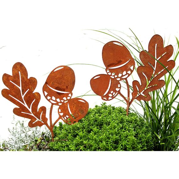 LB H&F 2er Set Eichel Herbstdeko Ahorn Gartendeko Weihnachtsdeko Deko Dekoration Herbst Winter Weihnachten Metall Rost Gartenstecker (Herbststecker Eichel 2er Set)