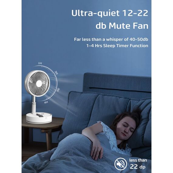 UNITEDTIME Tragbarer Ventilator Faltbares Wiederaufladbares [Fernbedienung] Foldaway Stehendes Pedestal Oszillierende Timer für Camping Reisen, Schlafzimmer, Klappbar (Weiß)