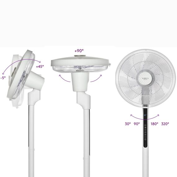VIOLA Leiser und leistungsstarker Standventilator mit Fernbedienung, 32 Geschwindigkeiten, 9 Flügel, 320 ° Oszillation, geringer Stromverbrauch, vertikale Drehung 90 °, Höhe verstellbar
