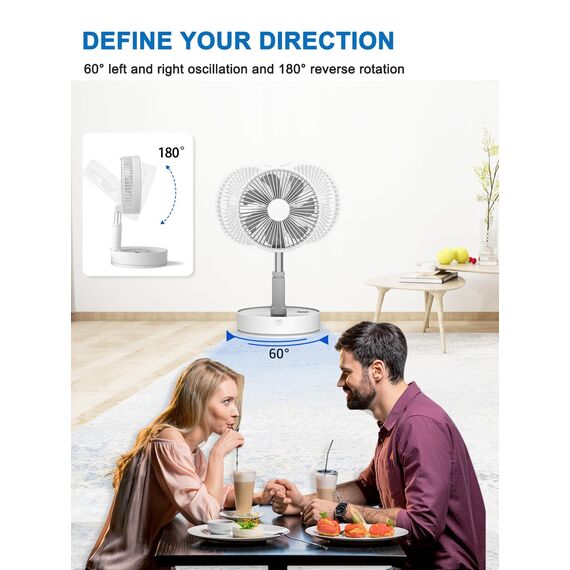 UNITEDTIME Tragbarer Ventilator Faltbares Wiederaufladbares [Fernbedienung] Foldaway Stehendes Pedestal Oszillierende Timer für Camping Reisen, Schlafzimmer, Klappbar (Weiß)