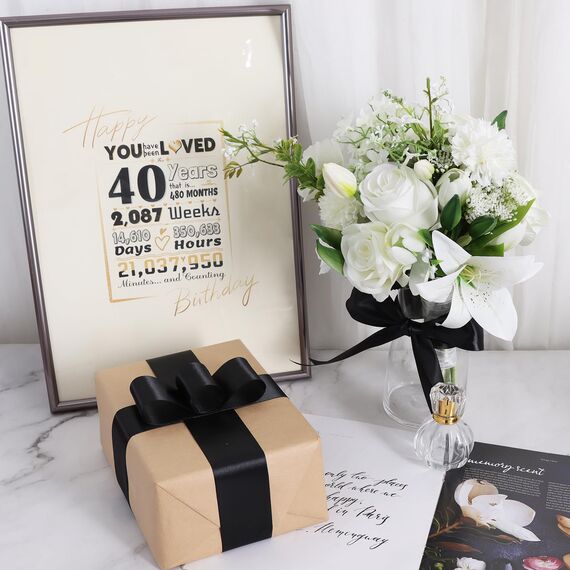TONIFUL Satinband schwarz 25mm, 91 Meters Dekoration Geschenkband Fein Schleifenband, Stoffband für Hochzeit, Taufe und Geburtstag Geschenke Der Valentinstag Verpackung von Geschenken