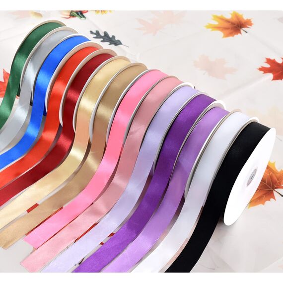 Toniful Satinband, dünnes, einfarbiges Satinband für Valentinstag Geschenkverpackungen, Basteln, Haarschleifen, Hochzeitsdekoration, Einladungskarten, Blumensträuße, Weihnachten, 2,5 cm x 91 m, Pink