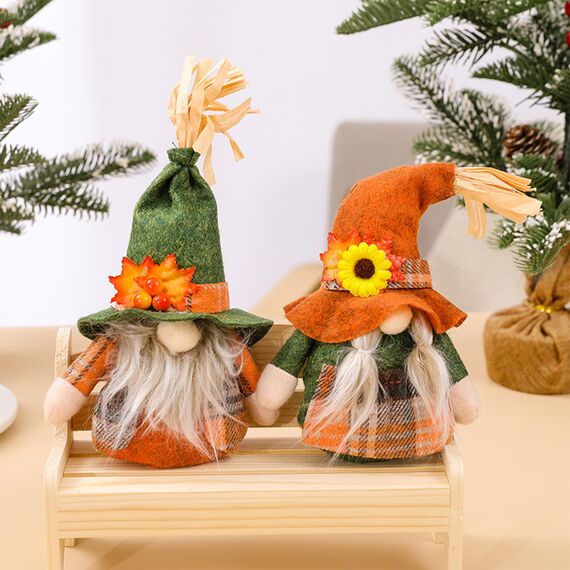 ENLACE 2 Stück Herbst Wichtel, Handgefertigte Gefüllte Gesichtslose Puppe Zwerg Dekorationen, Herbstdeko Zwerge, für Thanksgiving Erntedankfest Tisch Tablett Party-Dekorationen