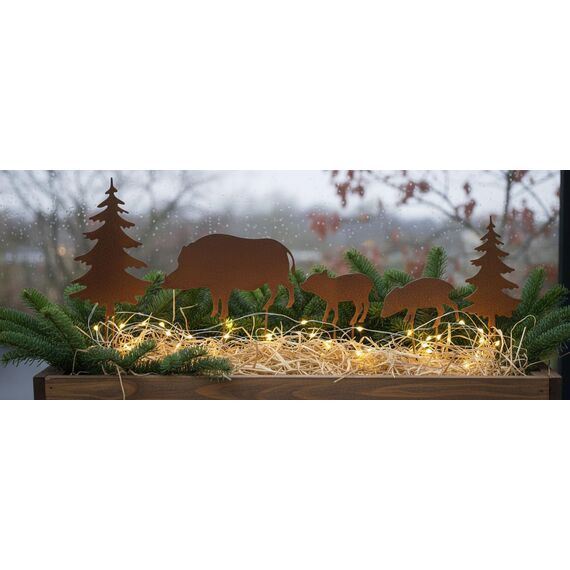 LB H&F 5er Set ROSTSTECKER Wilschwein Familie Herbstdeko Gartendeko Deko Dekoration Dekofigur Herbst Winter Metall Rost (Wildschwein Set)