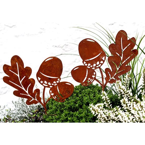 LB H&F 2er Set Eichel Herbstdeko Ahorn Gartendeko Weihnachtsdeko Deko Dekoration Herbst Winter Weihnachten Metall Rost Gartenstecker (Herbststecker Eichel 2er Set)