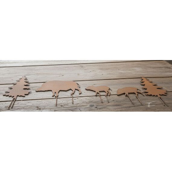 LB H&F 5er Set ROSTSTECKER Wilschwein Familie Herbstdeko Gartendeko Deko Dekoration Dekofigur Herbst Winter Metall Rost (Wildschwein Set)