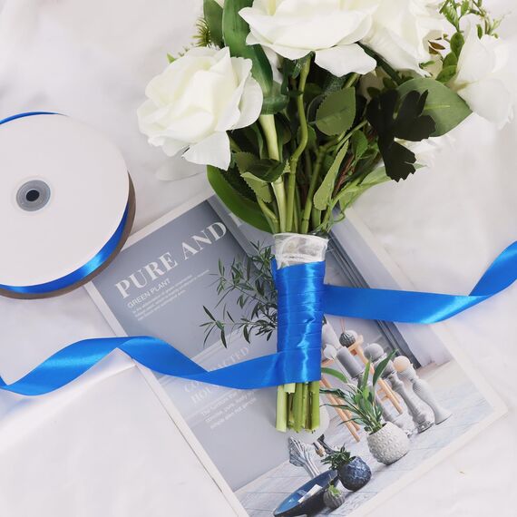 Toniful Satinband, dünnes, einfarbiges Satinband für Geschenkverpackungen, Basteln, Haarschleifen, Hochzeitsdekoration, Einladungskarten, Blumensträuße, Weihnachten, 2,5 cm x 91 m, Königsblau