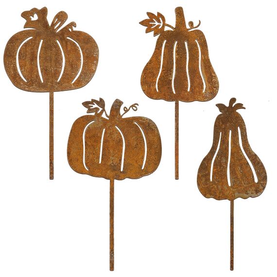 BOFUNX 4 Stück Rost Gartenstecker Herbst Kürbis Gartendeko Metall Rost Ahornblatt Deko