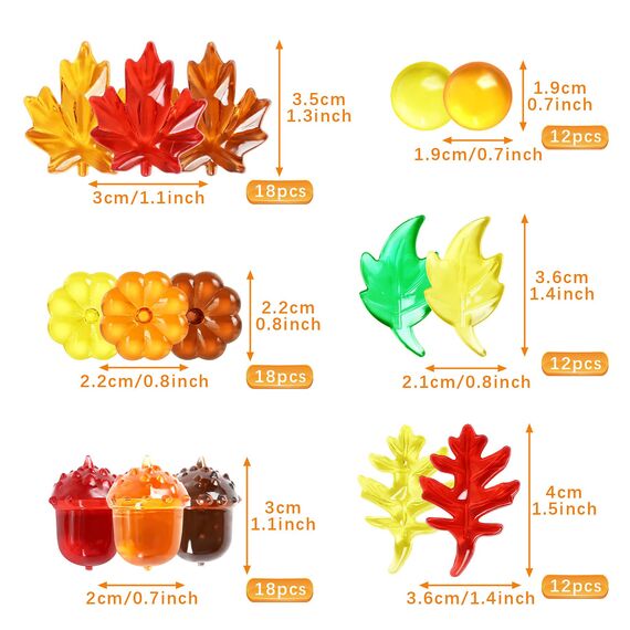 Kesote Herbst Deko Streudeko Kürbis Tischdeko Schmuck Thanksgiving Miniatur Klein Figur Ahornblatt Acryl Mini Zubehör Erntedankfest zum Basteln Halloween (90 PCS)