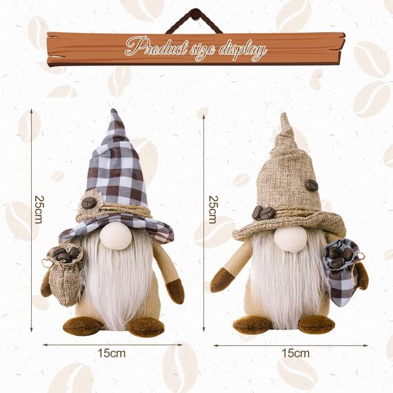 ACAREY 2 Stück Kaffee Wichtel Herbstdeko Wichtel Sommer Herbst Deko Wichtel Figuren Erntedankfest Plüsch Ornament Schwedischer Tomte Wichtel für Kaffeestation, Rudolph Puppe Figure für Küche
