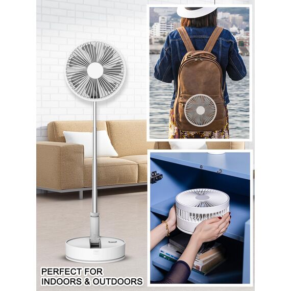 UNITEDTIME Tragbarer Ventilator Faltbares Wiederaufladbares [Fernbedienung] Foldaway Stehendes Pedestal Oszillierende Timer für Camping Reisen, Schlafzimmer, Klappbar (Weiß)