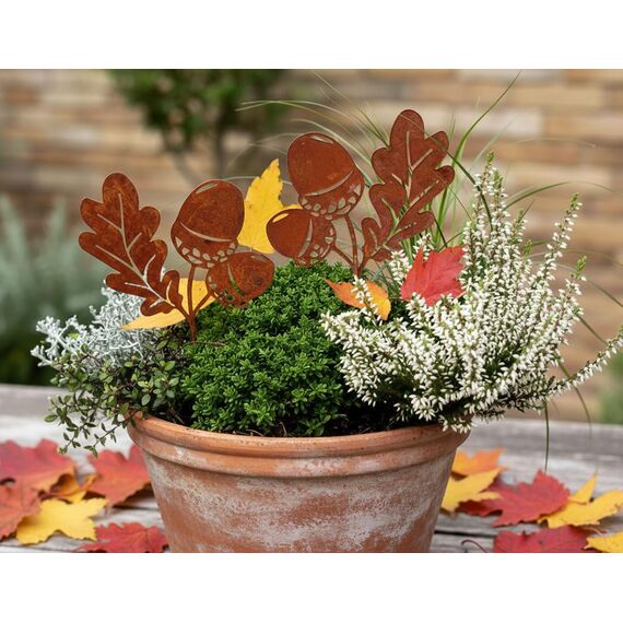LB H&F 2er Set Eichel Herbstdeko Ahorn Gartendeko Weihnachtsdeko Deko Dekoration Herbst Winter Weihnachten Metall Rost Gartenstecker (Herbststecker Eichel 2er Set)