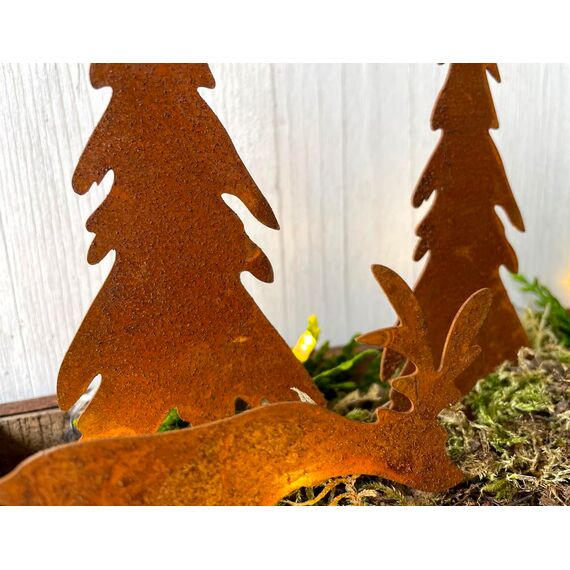 LB H&F 4er Set ROSTSTECKER Elch/Bäume Adventsdeko Weihnachtsdeko Gartendeko Edelrost Tannenbaum Dekoration Hirsch Dekofigur Adventskranz Herbst Winter Metall Rost