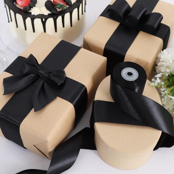 TONIFUL Satinband schwarz 25mm, 91 Meters Dekoration Geschenkband Fein Schleifenband, Stoffband für Hochzeit, Taufe und Geburtstag Geschenke Der Valentinstag Verpackung von Geschenken