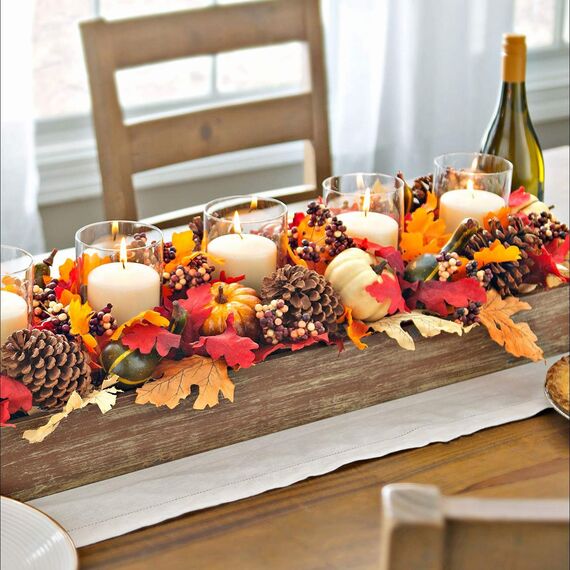 FEPITO 56 Stück Herbst Thanksgiving-Dekorationen, Mini Artificial Kürbisse und Tannenzapfen, Blätter und Eicheln für Party- und Dekorationsausstattung, Halloween und Thanksgiving