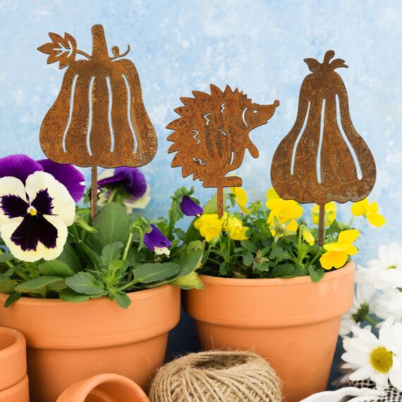 BOFUNX 4 Stück Rost Gartenstecker Herbst Kürbis Gartendeko Metall Rost Ahornblatt Deko