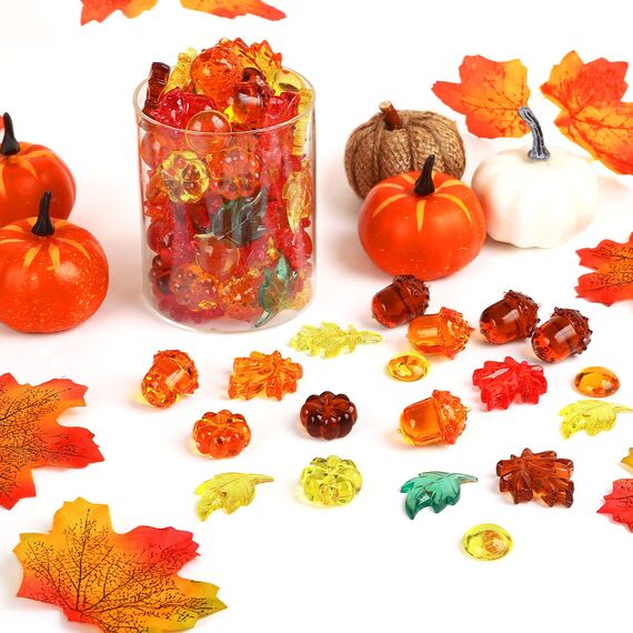 Kesote Herbst Deko Streudeko Kürbis Tischdeko Schmuck Thanksgiving Miniatur Klein Figur Ahornblatt Acryl Mini Zubehör Erntedankfest zum Basteln Halloween (90 PCS)