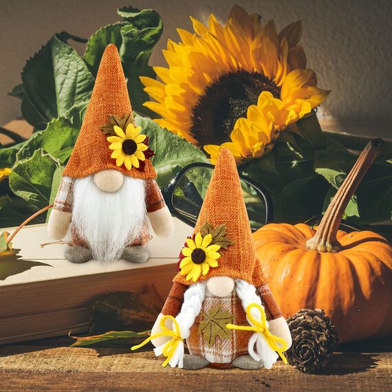Godeufe 2 Stück Herbstdeko Wichtel Figuren Deko Herbst Dekoration Autumn Zuhause Elf Statue Tomte Urlaub Küche Gestuftes Tablett Party-Dekorationen