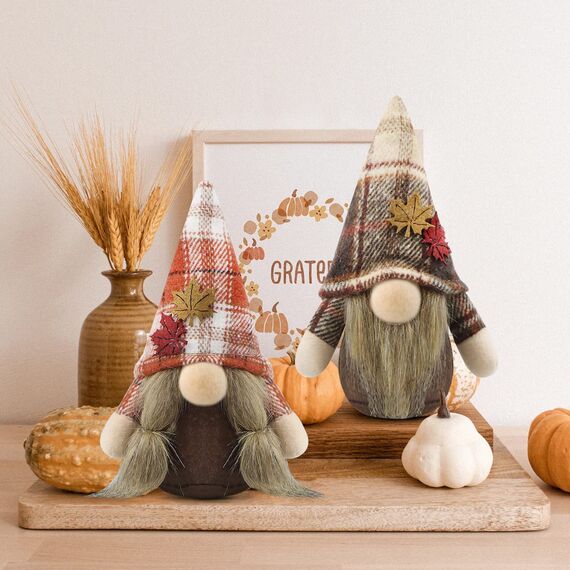 Gehydy Deko Herbst Wichtel Figuren 2er Set Herbstdeko Wichtel Dekoration Autumn Zubehör für Home Küche
