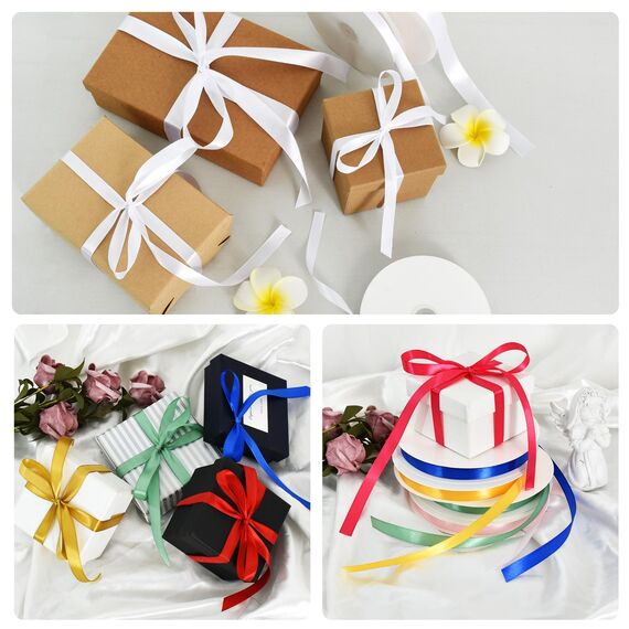 Toniful Satinband, dünnes, einfarbiges Stoffband für Einladungen, Geschenkverpackungen, Schleifenherstellung, Blumensträuße, Valentinstags-, Hochzeits-, Party-Dekoration, 1,27 cm x 91 m, Silberfarben