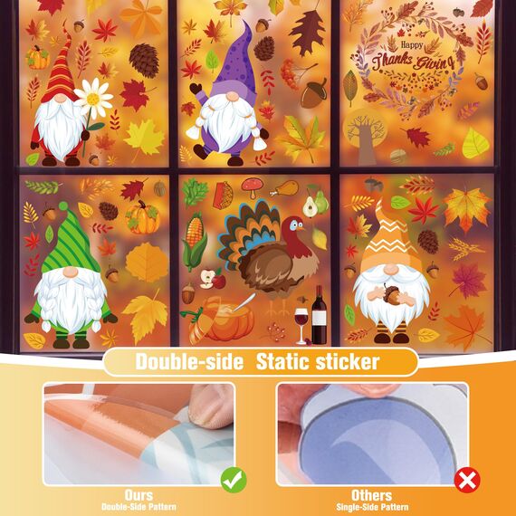 Moxled 159 Stück Fensterbilder Herbst - Zwerg Ahornblatt Herbstdeko Fenster Selbstklebend Aufkleber, Kleintiere Kürbis Truthahn Fensterdeko Herbst für Thanksgiving Herbst Deko
