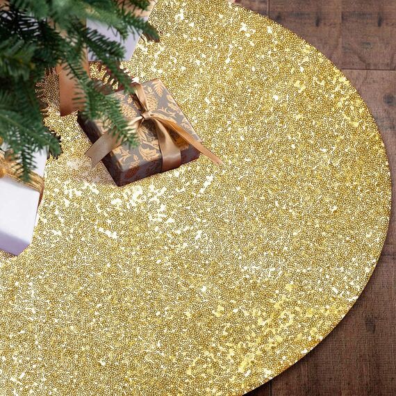 120 cm Weihnachtsbaum Decke Gold, Ttannenbaum Decke Round, Weihnachtsbaum Rock mit Doppellagigen Pailletten, Luxuriös Christbaumdecke für Herbst Winter Thanksgiving Neujahr Party Weihnachtsdeko