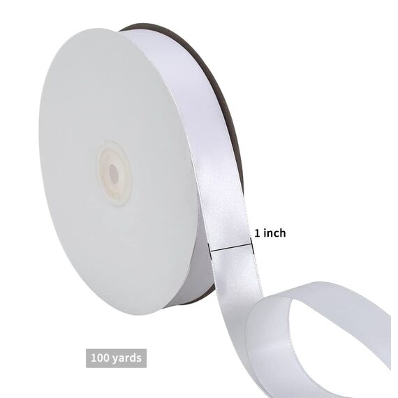 TONIFUL Satinband weiß 25mm, 91 Meters Dekoration Geschenkband Fein Schleifenband, Stoffband für Hochzeit, Taufe und Geburtstag Geschenke Der Valentinstag Verpackung von Geschenken