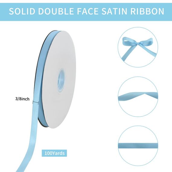 Satin Geschenkband Himmelblau 1cm x 91m, 1 Rolle Schleifenband für Geschenkverpackung und Partydekoration, Hochwertiges Geschenkband für Weihnachtsgeschenke Geburtstagsparty