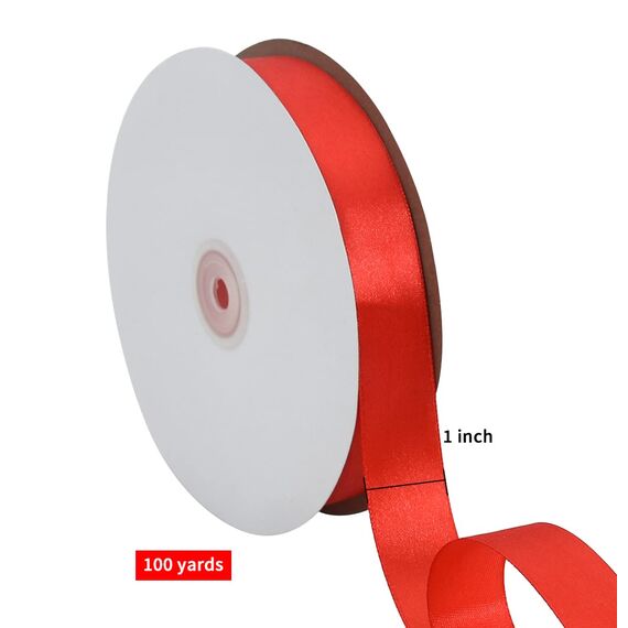 TONIFUL Satinband rot 25mm, 91 Meters Dekoration Geschenkband Fein Schleifenband, Stoffband für Hochzeit, Taufe und Geburtstag Geschenke Der Valentinstag Verpackung von Geschenken