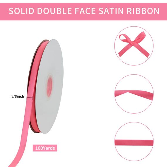 TONIFUL Satinband Dunkelrosa 10mm, 91 Meters Dekoration Geschenkband Fein Schleifenband, Stoffband für Hochzeit, Taufe und Geburtstag Geschenke Der Valentinstag Verpackung von Geschenken