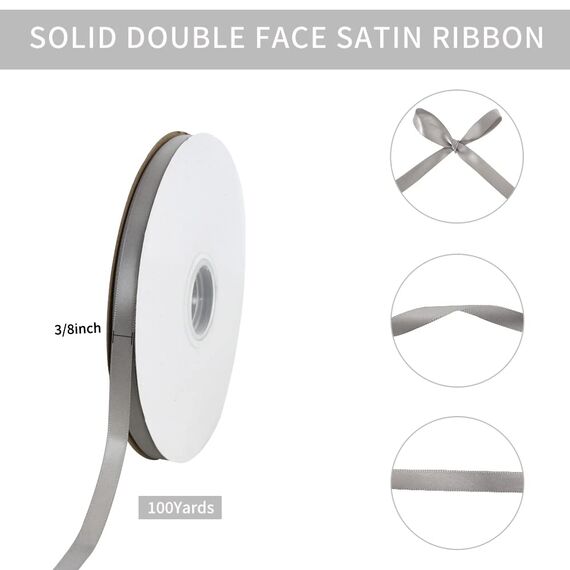 TONIFUL Satinband Silber 10mm, 91 Meters Dekoration Geschenkband Fein Schleifenband, Stoffband für Hochzeit, Taufe und Geburtstag Geschenke Der Valentinstag Verpackung von Geschenken